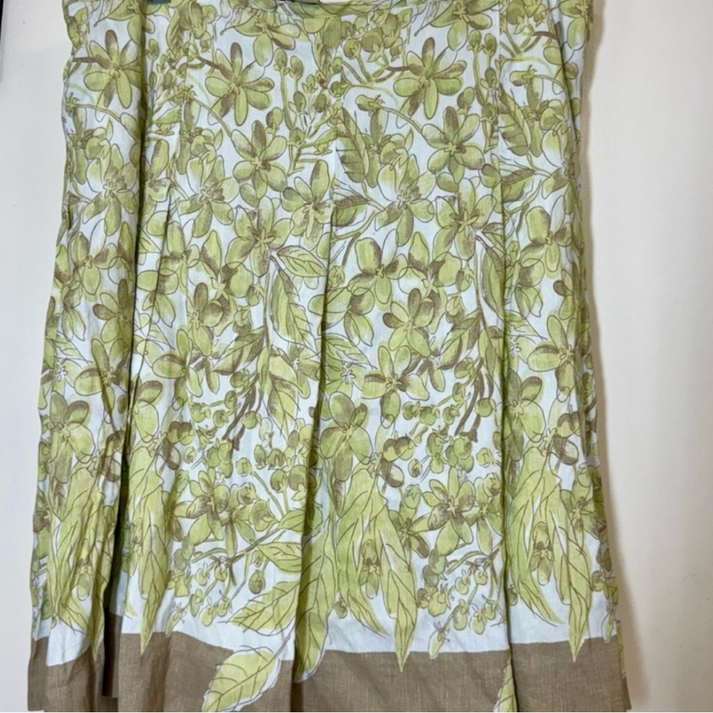 LOFT Linen Blend Floral Pleated Midi Skirt Green Spring Size 16 - Picture 4 of 9